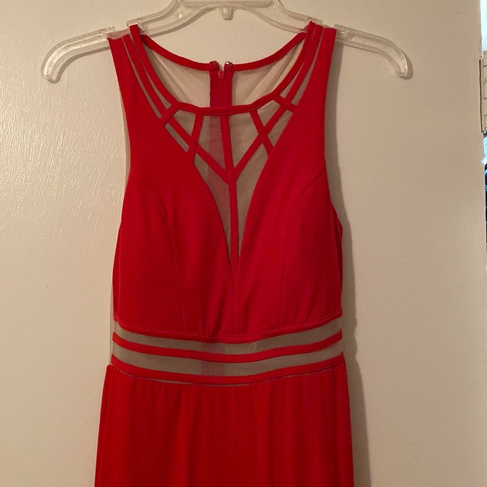 Red long dress with mesh